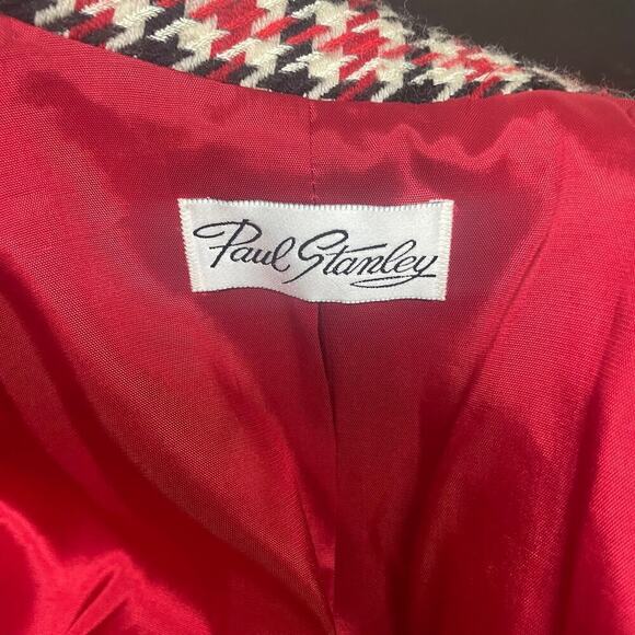 Vtg Paul Stanley Red Black Houndstooth Blazer Sz 10 Long Jacket Double Button - Picture 4 of 6